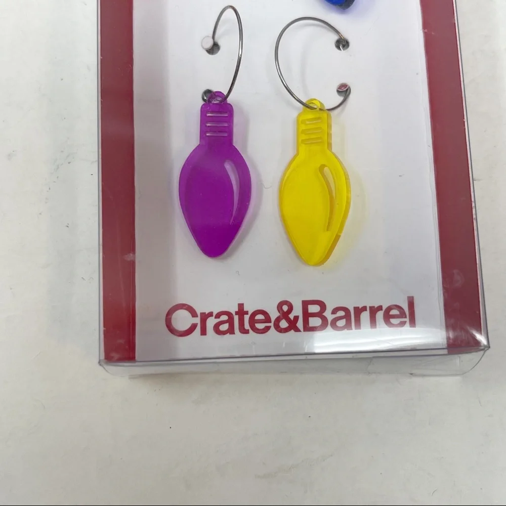 CRATE & BARREL Multicolor Christmas Bulb Wine Charms Set Of 6 New In Box